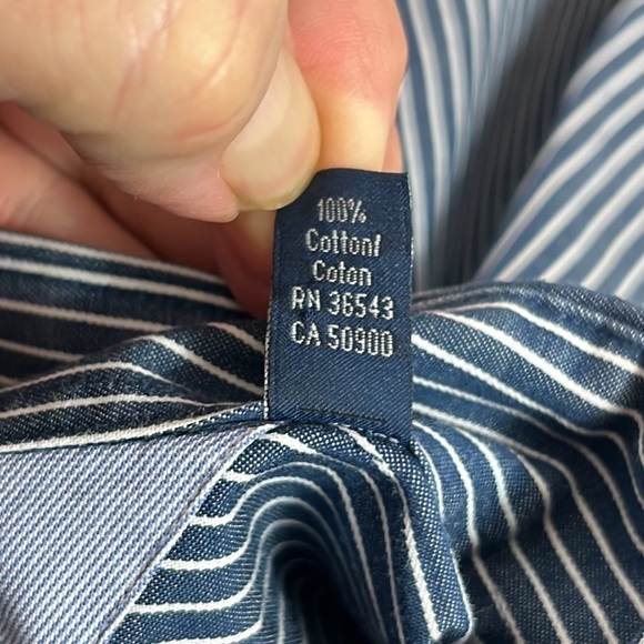 Tommy Hilfiger Button Front Shirt Men's Size 16.5 Blue & White Striped Cotton‎ - Picture 4 of 12